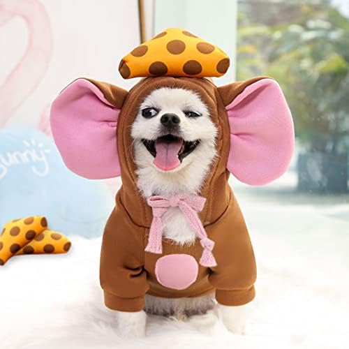 SEIS Winter Big Ear Mouse Dog Hoodies Cute Cheese Warm Pet Costume Halloween Cat Clothes for Small Medium Dogs Puppy French Bulldog Chihuahua (Brown, XS (Chest Circumference 41cm/ 16.1")) by SEISPetSupplies