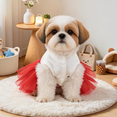 Handmade Floral Dog Dress with Bow, Princess Lace Pet Dress for Small Dogs and Cats, Lightweight Puppy Outfit M-Santa Small - Image 5