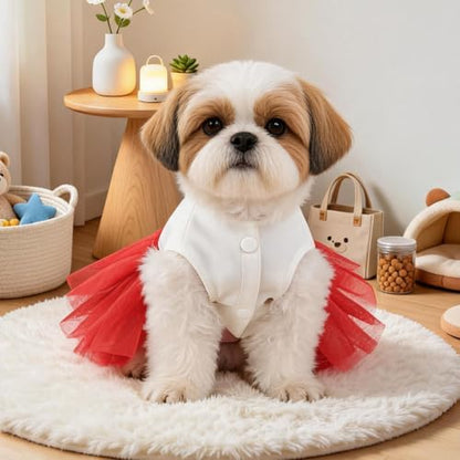 Handmade Floral Dog Dress with Bow, Princess Lace Pet Dress for Small Dogs and Cats, Lightweight Puppy Outfit M-Santa Small - Image 5