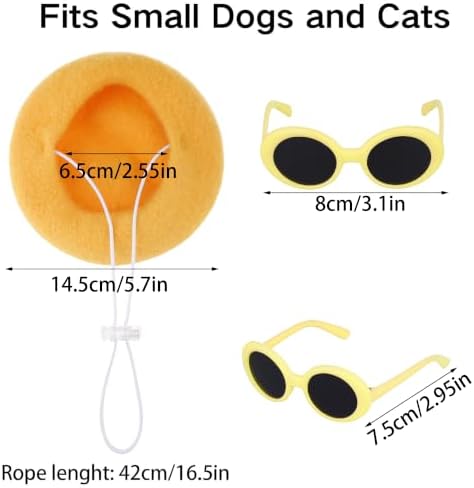 Dog Beret Set Including Dog Beret Satin Scarf Funny Glasses Pet French Artist Beanie for Small Dogs Cats Halloween Christmas Cosplay Party (Yellow) - Image 2