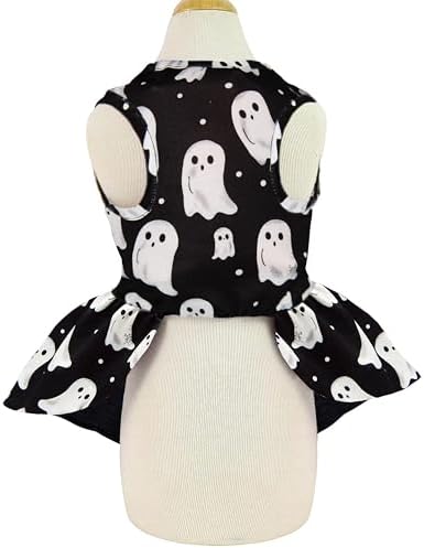 Halloween Dog Dress Ghost Print Pet Costume with Orange Bow Soft Fabric 5 Sizes for Small & Medium Dogs Cute & Comfortable Holiday Outfit - Image 3