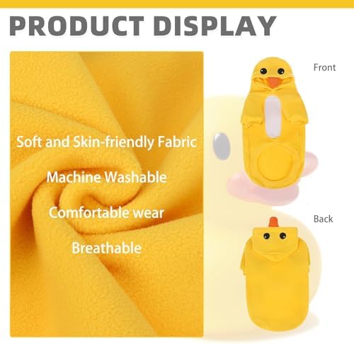 KOOLTAIL Dog Duck Costume Clothes, Funny Dog Outfits Fleece Sweater Hoodie, Pet Cute Halloween Cosplay Cold Weather Coats with Leash Hole for Small Medium Large Dogs Pug Pitbull Corgi Puppy, Yellow M - Image 3