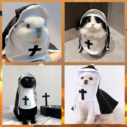 Pet Cat Dog Nun Costume: Cloak Outfit Small Cat Dog Halloween Cosplay Outfit Costume Nun for Small Dogs Puppy Dress Up Pets Apparel Holiday Party Clothes - Image 4