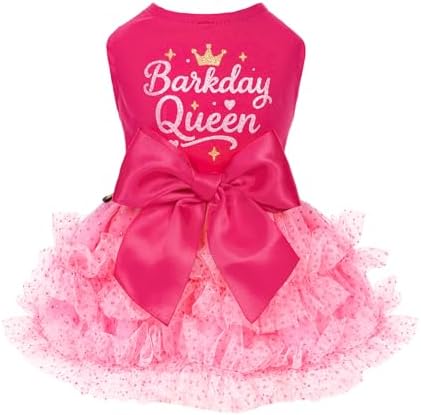 Fitwarm Barkday Queen Dog Tutu Dress, Birthday Clothes for Small Dogs Girl, Pet Outfit, Light Pink, Hot Pink, XS by Fitwarm