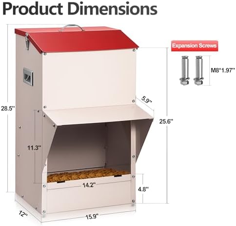 Outdoor Gravity Dog Feeder, 50 lb Large Capacity Automatic Dog Food Dispenser, Heavy Steel Weather-Resistant Pet Feeder with Clear Viewing Door, Wall or Ground Mount for Large Dogs