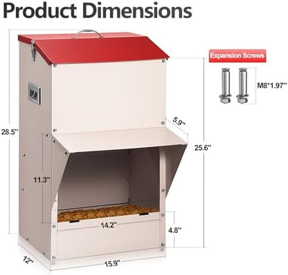 Outdoor Gravity Dog Feeder, 50 lb Large Capacity Automatic Dog Food Dispenser, Heavy Steel Weather-Resistant Pet Feeder with Clear Viewing Door, Wall or Ground Mount for Large Dogs