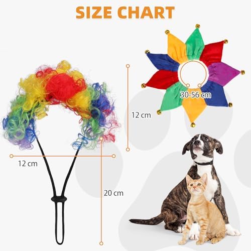 KOOLTAIL Dog Wig Costume, Funny Pet Wig Clown Decorations Outfit with Bandana Bells for Small Medium Large Dogs Cats Unique Chirstmas Gift, Adjustable Fits Cosplay Dress up for Holiday Party Festival - Image 6