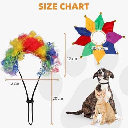 KOOLTAIL Dog Wig Costume, Funny Pet Wig Clown Decorations Outfit with Bandana Bells for Small Medium Large Dogs Cats Unique Chirstmas Gift, Adjustable Fits Cosplay Dress up for Holiday Party Festival - Image 6