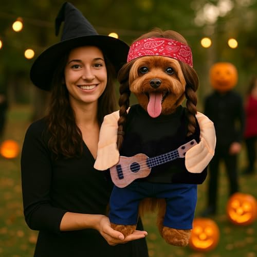 Huhumy Halloween Country Singer Dog Costume Guitar Wig Bandana for Dog, S - Image 6