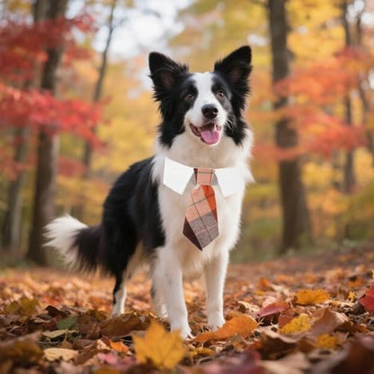 ADOGGYGO Fall Dog Necktie, Orange Plaid Thanksgiving Dog Tie Collar, Medium - Image 2