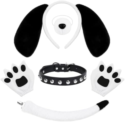 5Pcs Puppy Dog Costume Accessories Set Including Dog Ears Headband Nose Tail Gloves for Halloween Cosplay Party Supplies by Kuscul