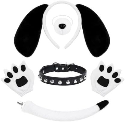 5Pcs Puppy Dog Costume Accessories Set Including Dog Ears Headband Nose Tail Gloves for Halloween Cosplay Party Supplies by Kuscul