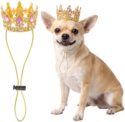 Dog Rhinestone King Crown Pet Queen Crown for Birthday Halloween Costumes (Pink, Gold, Small) by Yymobt