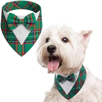 FUAMEY Dog Tuxedo, Christmas Bow Ties for Dogs Holiday Plaid Dog Bandanas by FUAMEY