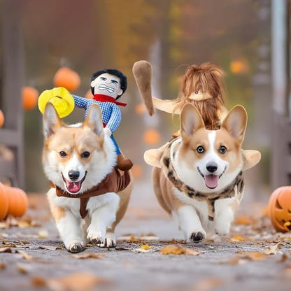 DELIFUR Dog Halloween Costume Funny Dog Cowboy Riding Costume Pet Costume Cat Suit Cowboy Rider Style for Small Medium Large Dogs (Primitive Man, X-Large) - Image 5