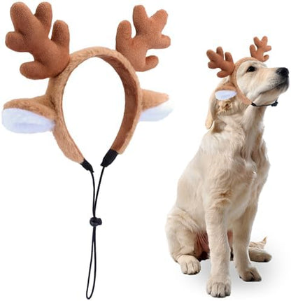 Beviliu Dog Reindeer Antlers Headband, Dog Christmas Antlers Costume by Beviliu