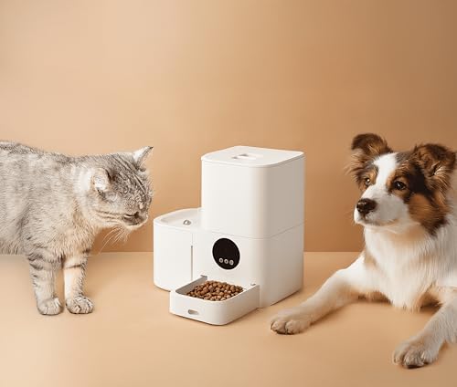 Smart Automatic Pet Feeder with Water Dispenser, WiFi Enabled, 2.4GHz/5GHz Compatible, Automatic Food Dispenser with Mobile App Control, Schedule Your Pets' Meal Times, White