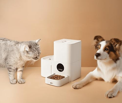 Smart Automatic Pet Feeder with Water Dispenser, WiFi Enabled, 2.4GHz/5GHz Compatible, Automatic Food Dispenser with Mobile App Control, Schedule Your Pets' Meal Times, White