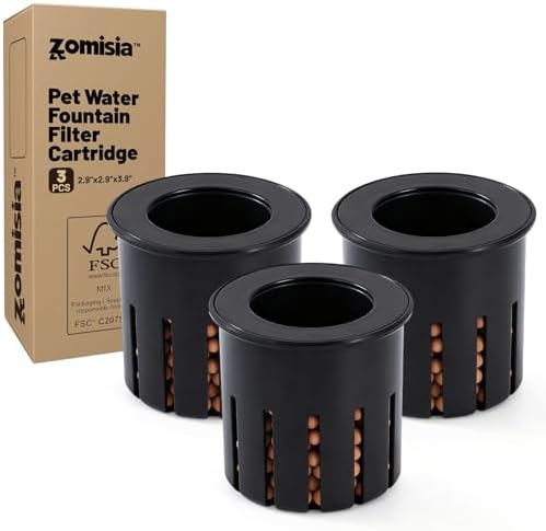 ZOMISIA Dog Water Bowl Dispenser Filters 3 Pack, Maifan Stone Filter Replacement for ZOMISIA 6L 8L 11L Dog Water Dispenser, Black
