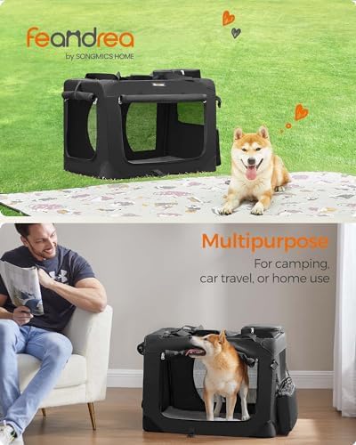Feandrea Collapsible Soft Dog Crate, Portable Travel Carrier, 28 Inches
