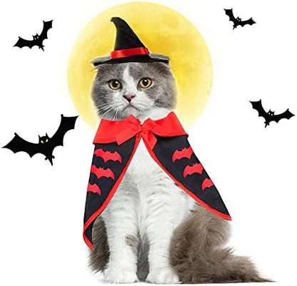 Estivaux Pet Halloween Costumes Dogs Cats Halloween Vampire Pets Costume Cape with Black Red Witch Hat Wizard Cats Cosplay Clothes Apparel for Small Dogs Cats Halloween Party Decorations - Image 7