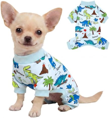 XPUDAC Dog Pajamas Dinosaur Dog Clothes for Small Medium Dogs Boy Girl Stretchy Cozy Pet Onesie with Feet Doggie Jammies Cat Apparel, XS by XPUDAC