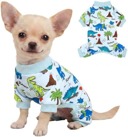 XPUDAC Dog Pajamas Dinosaur Dog Clothes for Small Medium Dogs Boy Girl Stretchy Cozy Pet Onesie with Feet Doggie Jammies Cat Apparel, XS by XPUDAC