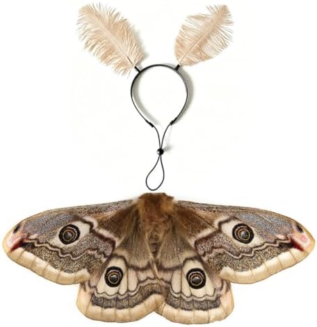 Dog Cat Moth Wings Halloween Costume with Feather Headband (Beige) - Image 7