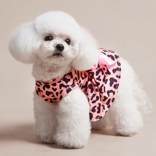 PUPTECK Fashionable Dog Dress with Bow Puppy Clothes, Pink Leopard Print M - Image 7