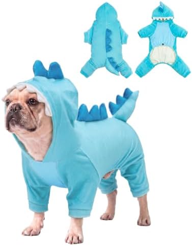CuteBone Dinosaur Pet Costume Onesie - Hooded Puppy Pajamas - Small Dog Clothes Cat Full-Body Romper COSH04M by CuteBone