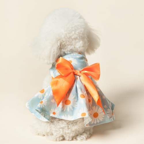 PUPTECK Floral Dog Dress with Bow Soft Cute Dog Clothes for Spring Daisy XS - Image 6