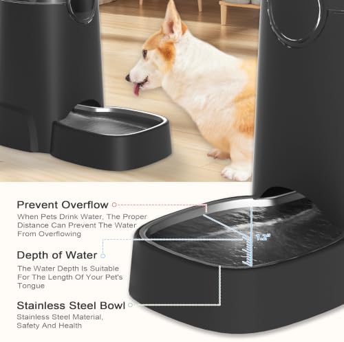 8L Automatic Dog Water Dispenser with Stainless Steel Feeder Bowl