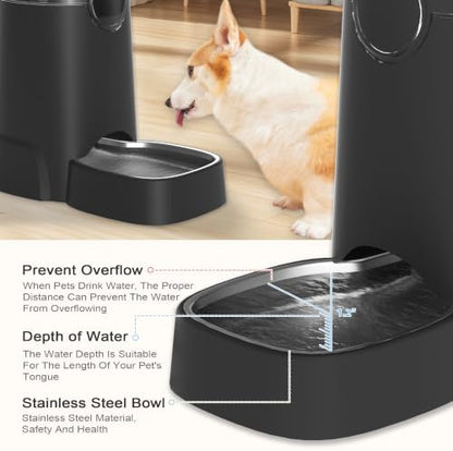 8L Automatic Dog Water Dispenser with Stainless Steel Feeder Bowl