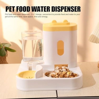 Automatic Cat Feeder and Water Dispenser Set, Pet Food Water Dispenser, Automatic Dog Feeder and Dog Water Dispenser, 2 in 1 Large Capacity Detachable Automatic Cat Waterer Feeder for Dog(Yellow)
