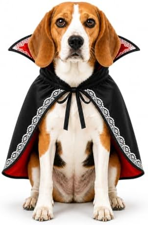 Medium Halloween Dog Vampire Costume, Dog Halloween Costumes for Medium Dogs, Dracula Dog Costume with Stand-Up Collar, Lace Trim and Adjustable Tie by Qiexuxing