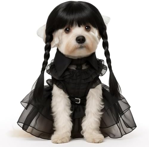 Coume 3 Pcs Halloween Dog Costume Gothic Dress with Wig Belt for Pets,L by Coume