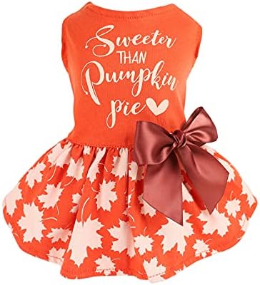 Fitwarm Thanksgiving Sweeter Than Pumpkin Pie Dog Dress 100% Cotton Puppy Costumes Pet Clothes Holiday Girl One-Piece Doggy Outfits Tank Top Vest Dresses Cat Apparel Orange X-Small by Fitwarm