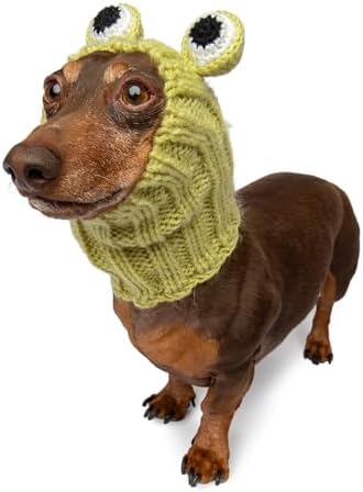 Zoo Snoods Frog Costume - Knit Dog Snood Ear Wrap for Pets, Warm Neck Cover for Halloween and Winter (Small) by ZooSnoods