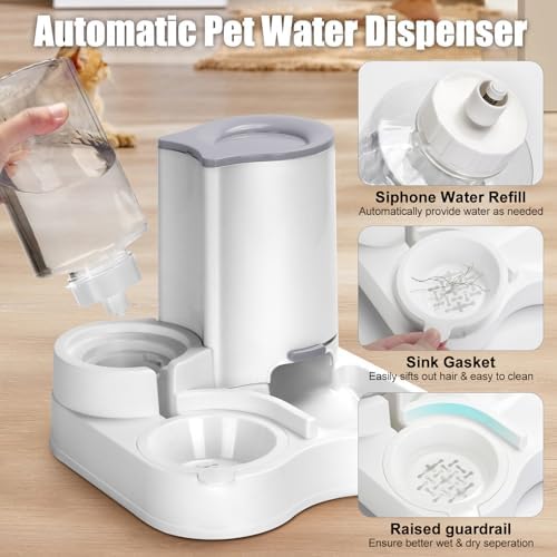 2 in 1 Pet Feeder and Water Dispenser, Automatic Cat Food and Water Dispenser, Gravity Pet Feeder for Small Medium Dog Puppy Cat Kitten