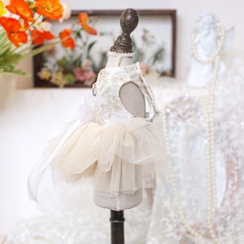 Fashion Sweet Puppy Dog Blingbling Princess Skirt Pet Dog Lace Cake Camisole Tutu Dress E-White M - Image 4