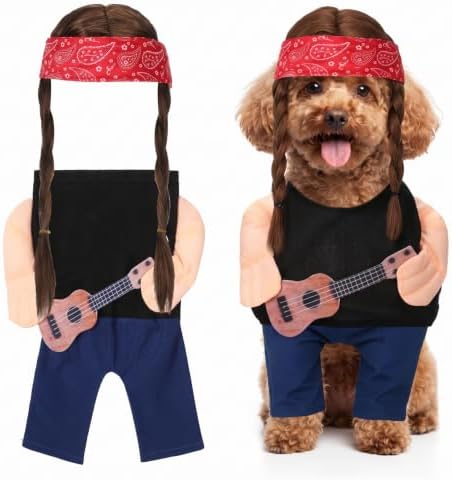 Huhumy Halloween Country Singer Dog Costume Guitar Wig Bandana for Dog, Xs by Huhumy