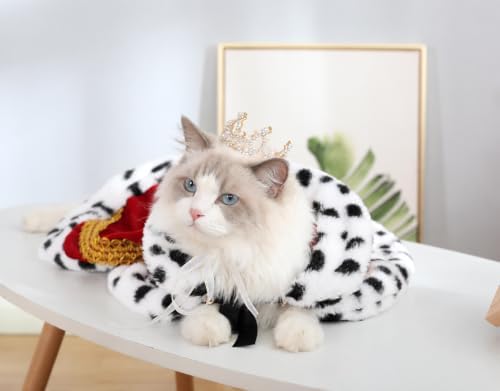 Lovelyshop Royal Pet Costume, Red Velvet Cloak & Gold Pearl Crown, S - Image 3