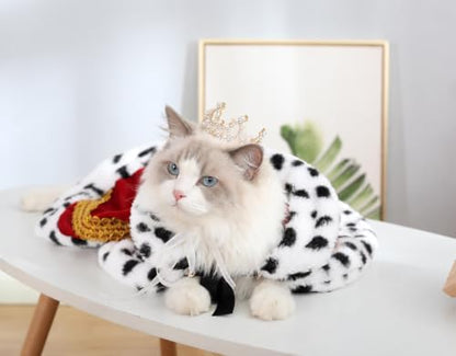 Lovelyshop Royal Pet Costume, Red Velvet Cloak & Gold Pearl Crown, S - Image 3