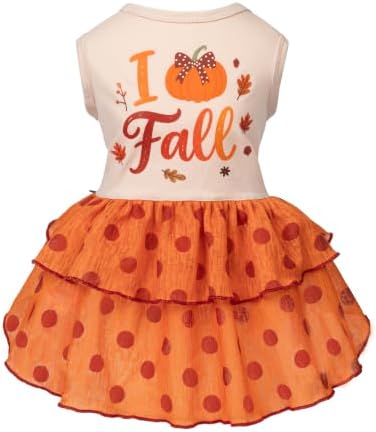 Fitwarm I Love Fall Dog Dress, Thanksgiving Outfit for Small Dogs Girl, Cute Pet Clothes, Orange, Beige, XS by Fitwarm