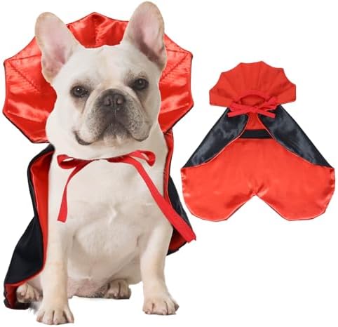 ROSAUI Halloween Pet Vampire Cape – 19.69″ Adjustable Red & Black Costume for Medium Dogs (Beagle, Shiba Inu, French Bulldog) Spooky Outfit with Stand-Up Collar (M Size) by ROSAUI