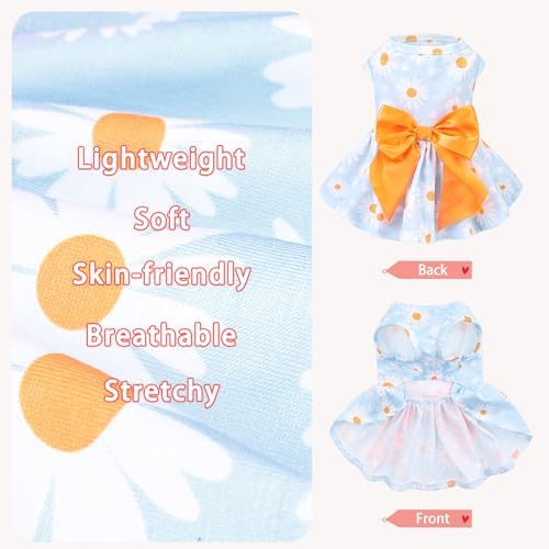 PUPTECK Floral Dog Dress with Bow Soft Cute Dog Clothes for Spring Daisy XS - Image 3
