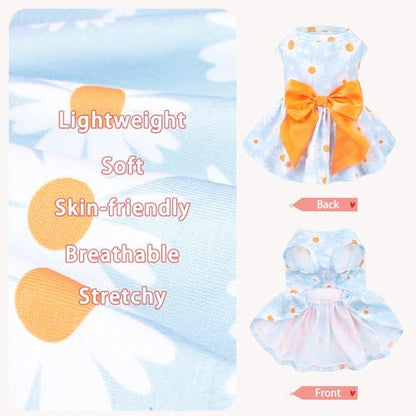 PUPTECK Floral Dog Dress with Bow Soft Cute Dog Clothes for Spring Daisy XS - Image 3