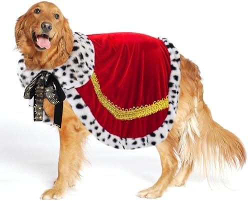 ​Pet Cloak ​King Dog Cape Robe Cute Halloween Christmas Cat Costume Queen Clothes Lux Fur Royal Cape Prince Princess Outfit Birthday Dress Small Large Dog Halloween Costume (Crimson, Large) by Midufrry