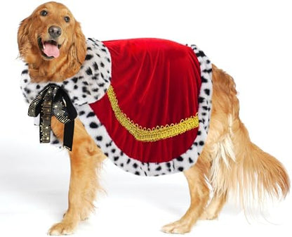 ​Pet Cloak ​King Dog Cape Robe Cute Halloween Christmas Cat Costume Queen Clothes Lux Fur Royal Cape Prince Princess Outfit Birthday Dress Small Large Dog Halloween Costume (Crimson, Large) by Midufrry
