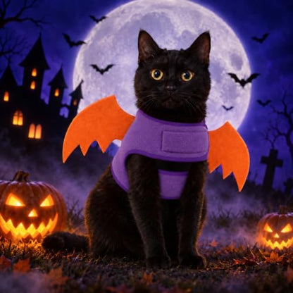 PUMYPOREITY Cat Halloween Costume with Bat Wings, Fleece Dog Costume - Image 6